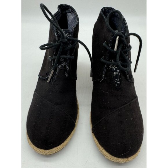 Toms Women's Rope Desert Wedge Bootie Canvas Lace Up Size 7.5 Black Casual - Picture 1 of 12